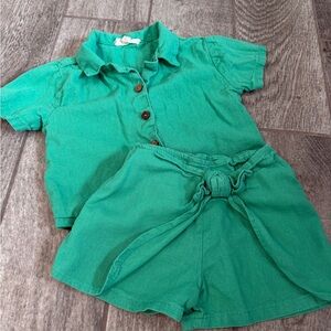 Jessica Simpson Kids linen Matching Set in Green